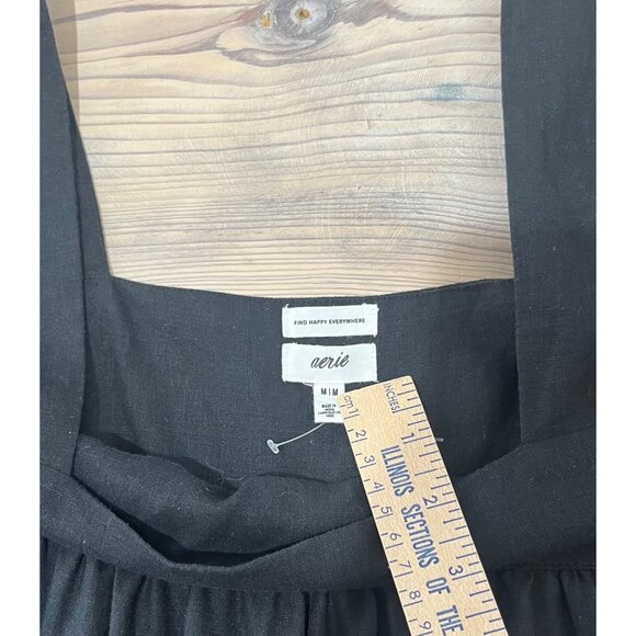 Aerie Flutter Sleeve Babydoll Linen Dress Womens M Black Pockets Square Neck - Picture 5 of 8